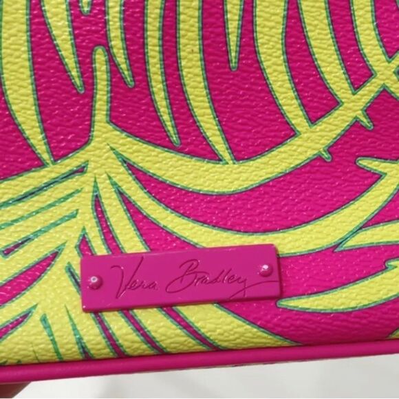 EUC Vera Bradley Pink & Neon Green Palm Fronds Faux Leather Small Crossbody Bag - Picture 3 of 8